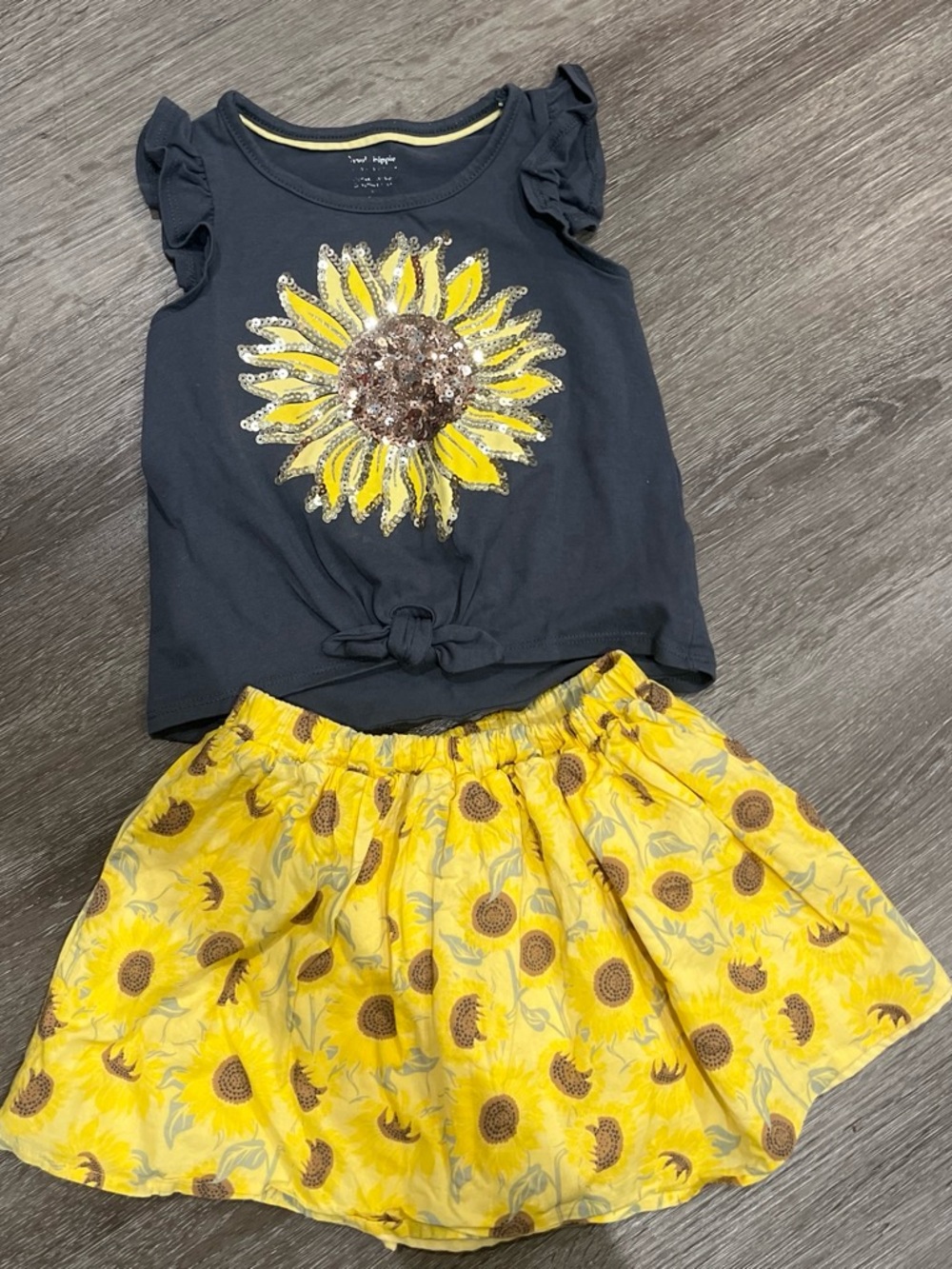 Haute Hippie Navy Top and Yellow Sunflower Skirt Set